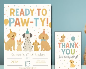 Puppy Birthday Invitation: Confetti Balloons, Paw-ty Theme (5x7 Printable Canva Template)