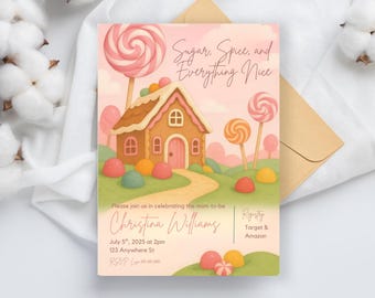 Candyland Baby Shower Invitation: Pastel Candy Theme (Editable Digital Download 5x7" Canva Template)
