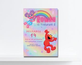 Elmo & Abby Birthday Invitation: Sesame Street Party, Colorful Kids (Digital Download)