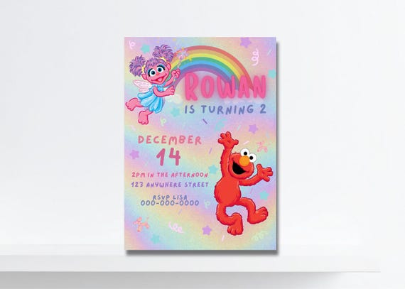 Elmo & Abby Birthday Invitation: Sesame Street Party, Colorful Kids (Digital Download)