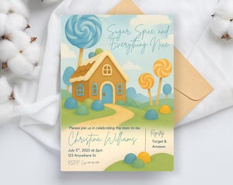 Candyland Baby Shower Invitation Boy: Blue Pastel Candy Theme (Editable Digital Download)