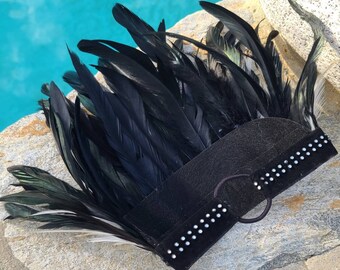Zara Feather Crown - Tribal Crown, Black and White Feather  display picture 3
