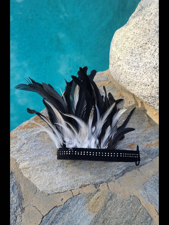 Zara Feather Crown - Tribal Crown, Black and White Feather  display picture 3