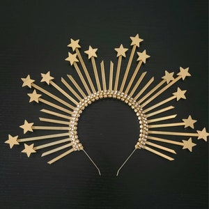 Titania Spiked Halo Crown, Sunburst Gold Star Headpiece, Gala Headband, Festival Headwear, New Year's Eve Hair Accessory