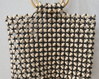 Charlett Wooden star beaded beach bag, tote bag, summer bag, boho-style bag, wooden clutch handbag
