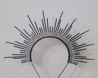 Daintree Spiked Halo Crown - sunburst black Headpiece, gala headband, festival Headwear, head crown, hair accessories