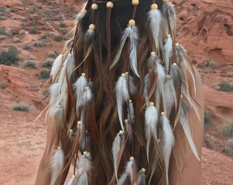 Aria Feather Headdress - tribal feather headband, festival feather headpiece, headwear, hair accessory