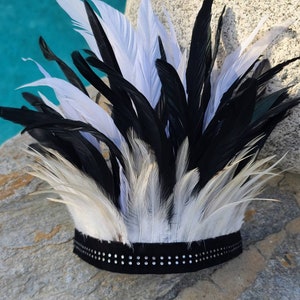 Vesper Feather Crown - tribal crown, black and white feather headband, headpiece, festivals, hair accessories