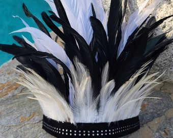 Vesper Feather Crown - tribal crown, black and white feather headband, headpiece, festivals, hair accessories