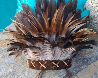 Corona de plumas azul marino: corona tribal, diadema de plumas, tocado, festivales, accesorios para el cabello