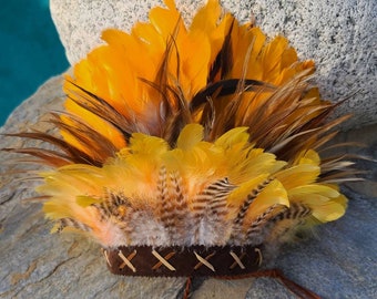 Corona de plumas de caqui: corona tribal, diadema de plumas, tocado, festivales, accesorios para el cabello