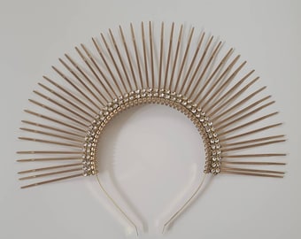 Auxerre Spiked Halo Crown - sunburst gold headpiece, gala headband, festival headwear, hair accessories