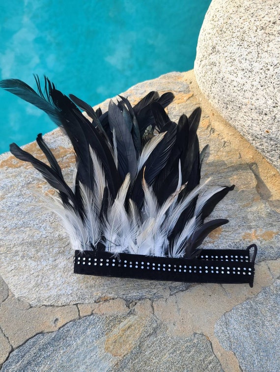 Zara Feather Crown - Tribal Crown, Black and White Feather 