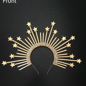 Maebry Spiked Halo Crown, Sunburst Gold Star Headpiece, Gala Headband, Festival Headwear, New Year's Eve Hair Accessory