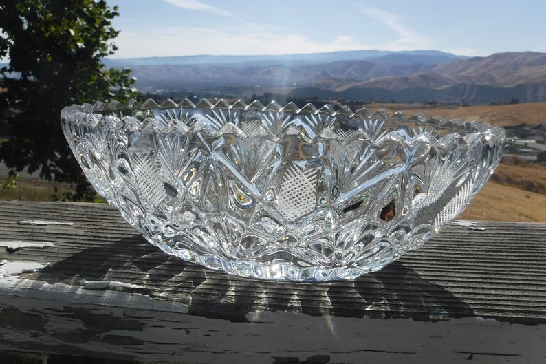 Hand Etched Lead Crystal Oval Bowl Krisso with Sawtooth Etsy