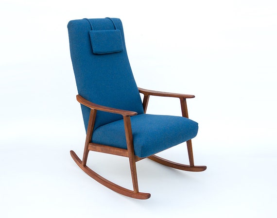 temperen gebonden ik ben gelukkig Scandinavische schommelstoel met hoge rugleuning 1960 - Etsy België