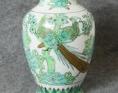 Vintage Japanese Gold Imari Blue Green with Birds and Flowers 9 1 2 quot Tall Vase