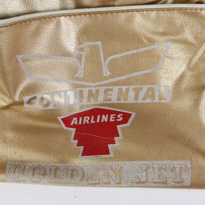 Vtg 70s Continental Airlines Golden Jet Retro Gold 13 Flight Carry-On Bag