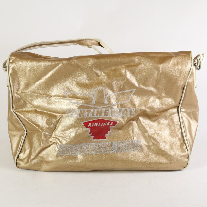 Vtg 70s Continental Airlines Golden Jet Retro Gold 13 Flight Carry-On Bag