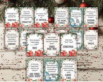 Christmas Trivia Cards, 78 Printable Christmas Trivia Game, Christmas Flash Cards, Card Games, Games for Kids-Adults, Christmas Party Favors