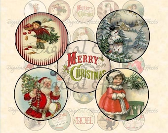 40 BOTTLE CAP IMAGES 1" Round, Vintage Christmas Images, Digital Download, Christmas Stickers, Bottle cap Christmas, Scrapbooking