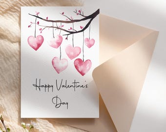 Printable Valentine's Day Card, Minimalist Valentine Card, Watercolor Valentine Card, Digital Greeting Card 5x7 Print and Cut Valentine Card