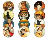 HALLOWEEN CLIPART, 2" Circles Printable Vintage Halloween Digital Collage Sheet, Ellen Clapsaddle, Black Cat, Halloween Kids Clapsaddle