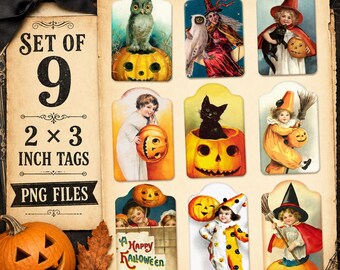 HALLOWEEN Tags, Vintage Ellen Clapsaddle Halloween Instant Download, 9 Designs, Printable Gift Tags, Halloween Tags 2"x3" Digital Download