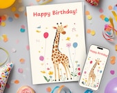 Happy Birthday Card Giraffe, Digital Printable Birthday Card & Envelope, Ecard Birthday Card,  Child Birthday Card,  Cute Birthday Card PDF