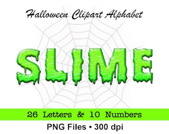 HALLOWEEN Green Slime Alphabet, Stylized Green Slime Letters & Numbers, 36 PNG Files, Halloween Clipart, Digital Alphabet, Alphabet Clipart