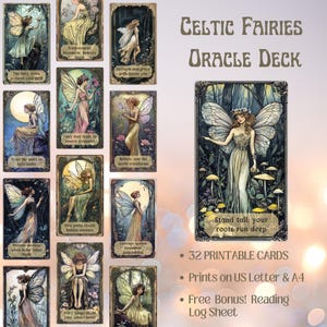 Cartas de oráculo de fadas celtas, Fairycore, baralho de oráculo para impressão, grimório, livro das sombras, trabalho de sombra, ferramenta de adivinhação, cartas de tarô, wicca,
