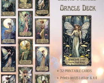 Celtic Fairies Oracle Deck, Printable Divination Cards JPG Files,Tarot,Shadow Work, Wicca, Grimoire, Esoteric,Fairy Oracle, A4 & Letter Size