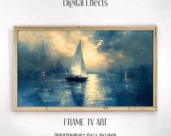 Frame TV Art, Sailboat Frame TV Picture, Impasto Painting, Nautical Painting Abstract Frame TV Art, Digital Oil Painting, Textured Painting