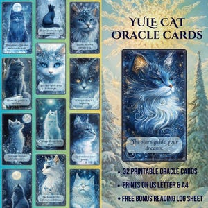 Cartes Oracle du chat de Noël, Jólakötturinn, chat islandais imprimable Oracle Deck JPG, grimoire, travail de l'ombre, divination, tarot, Wicca du solstice d'hiver