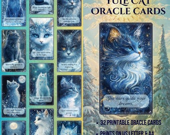 Yule Cat Oracle Cards, Jólakötturinn Icelandic Cat Printable Oracle Deck JPG, Grimoire, Shadow Work, Divination,Tarot, Winter Solstice Wicca