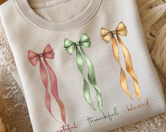 Grateful Thankful Blessed PNG, Christian Png, Coquette Bow, Autumn Png, Religious Fall, Thanksgiving Png Commercial Use, Sublimate DTF, DTG