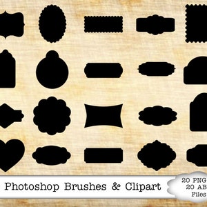 PHOTOSHOP BRUSHES, 20 Tags/Frames, ABR Files, Clipart Shape Brushes & Png Files