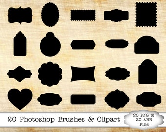 PHOTOSHOP-BORSTELS, 20 tags/frames, ABR-bestanden, clipartvormpenselen en png-bestanden