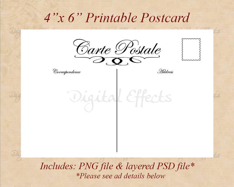 4x6 Printable Postcard Template Blank Postcard Carte Etsy