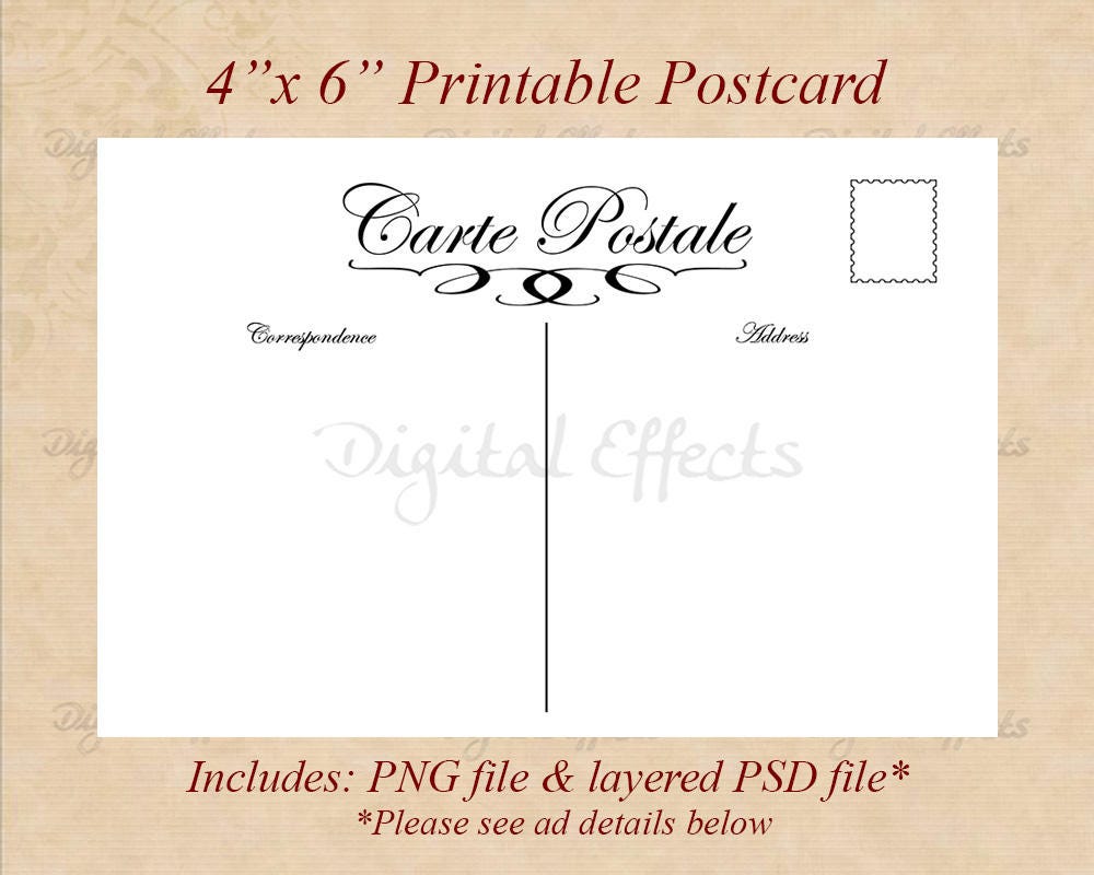 21x21 Druckbare Postkarten Vorlage, Blanko Postkarte, Carte Postale,  Editierbare Postkarte Photoshop Vorlage, Ausdrucken Sie Ihre eigenen  Postkarten Inside Free Postcard Template 4 Per Page