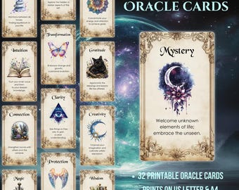 Cartas del Oráculo Esotérico: Baraja de Adivinación Imprimible (JPG, PDF adicional)