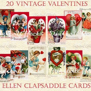 Cartes postales de la Saint-Valentin, 20 cartes numériques Ellen Clapsaddle pour la Saint-Valentin, cartes imprimables pour la Saint-Valentin, cartes postales vintage, éphémères de la Saint-Valentin