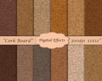 CORK Digital Paper Pack, Cork Texture Digital Paper,12x12", Cork Scrapbook Paper, Brown & Tan Digital Paper, Commercial Use Ok