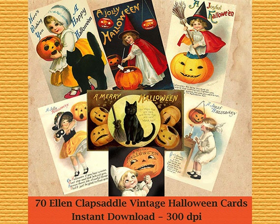 70 VINTAGE HALLOWEEN Digital Postcards, Ellen Clapsaddle Halloween Cards, 300dpi Printable Postcards, Vintage Cards, Scrapbooking, Halloween