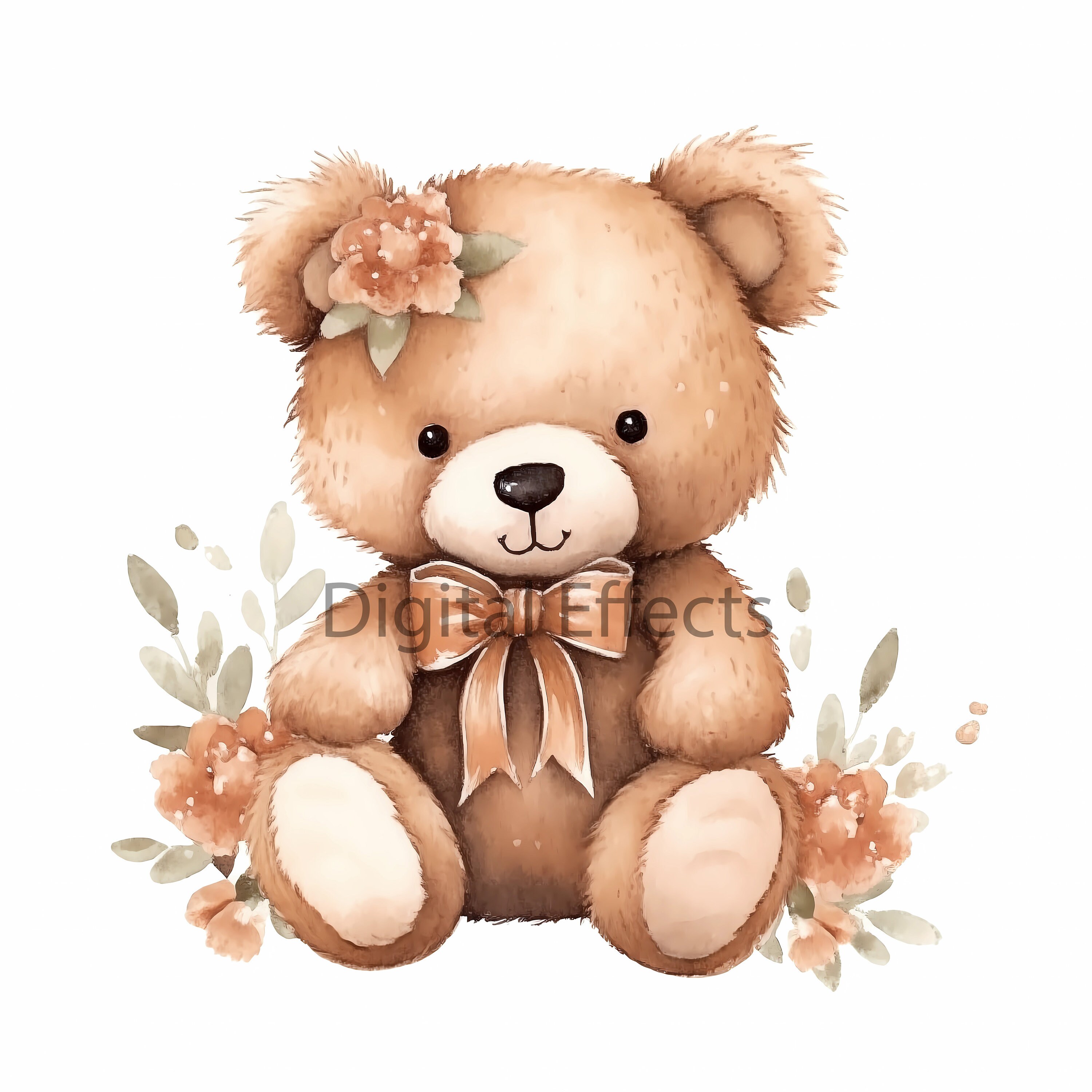 Boho Watercolor Teddy Bear Clipart Bundle 12 JPG PNG Files - Etsy