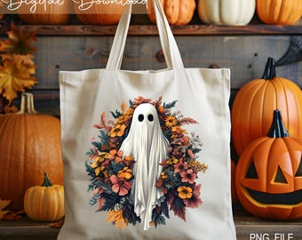 Floral Ghost PNG: Cottagecore Halloween Clipart (Digital Download, 4096x4096 px)
