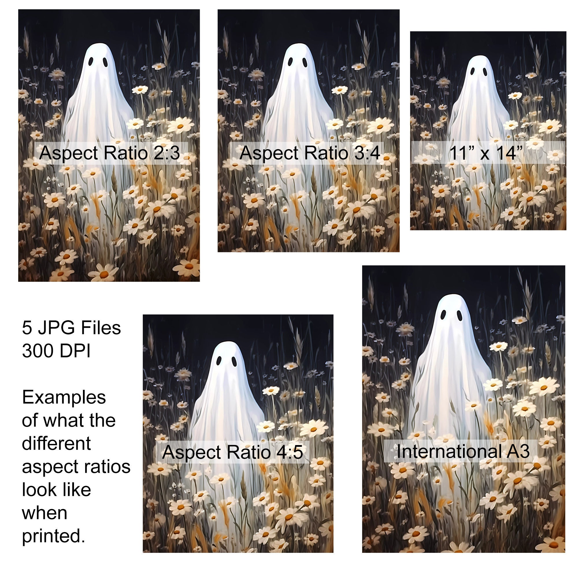 Printable Halloween Wall Art, Ghost in Meadow, Dark Academia Art ...