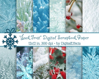SNOWY Digital Papers 12 "Jack Frost" Winter Backgrounds, Photoshop Background, Snow Backgrounds, Icy Winter Digital Paper Pack JPG 300dpi