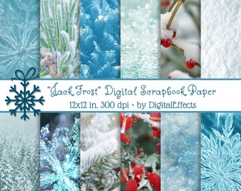 Winter Wonderland Backgrounds, Nature, Snowy, Holly Berries, Fir Trees, Icy Winter Holiday Christmas Digital Paper Pack JPG 300dpi