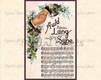 AULD LANG SYNE, Vintage New Years Card, Instant Digital Download, Iron On Transfer,New Years Postcard, Printable Card, Scrapbooking, #113